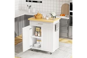 JY QAQA PET JY QAQA 26" Kitchen Island on Wheels with Storage Cabinet Kitchen Cart Cabinet with Shelves, Cart Handle for Towel Rack or Free Mobility, Portable Islands for Kitchen,White