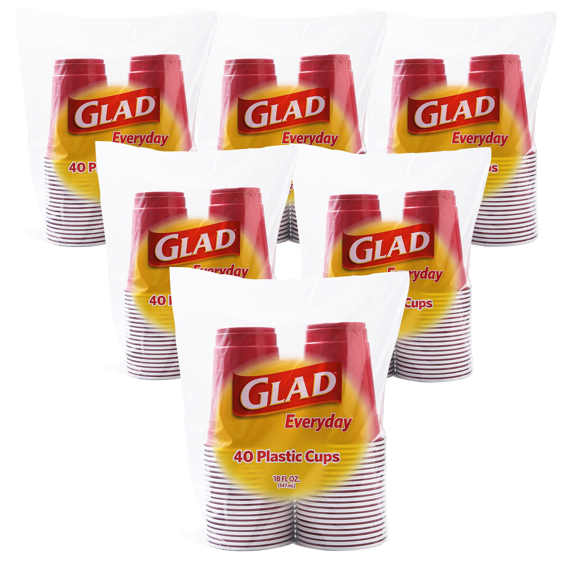 Glad Everyday Disposable Plastic Cups, Red - Heavy Duty Drinking Party Cups - Strong & Sturdy for All Occasions - 18 Ounce, 40 Count - 6 Pack Image