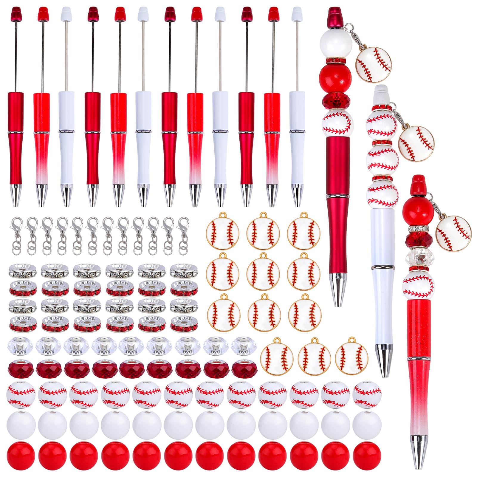 WEWAYSMILE 12 Pcs Beadable Pens Diy Assorted Bead Pens Wood Bead Crystal Spacer Beads Black Ink Diy Ballpoint Pen Set Baseball Pendant For Women Office Supplies Diy Gift Crafts