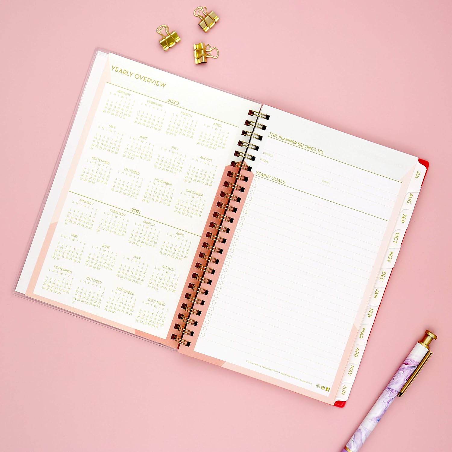 Blue Sky 2020-2021 Academic Year Weekly & Monthly Planner, Flexible Cover, Twin-Wire Binding, 5" x 8", Cali Pink : Office Products