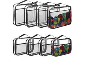 BOBOKA 8 Packs Toy Storage Bags with Zipper, Reusable Clear PVC Board Game Storage, Travel Waterproof Organizer Bags with Portable Handle for Building Blocks, Bricks, Puzzles, Books