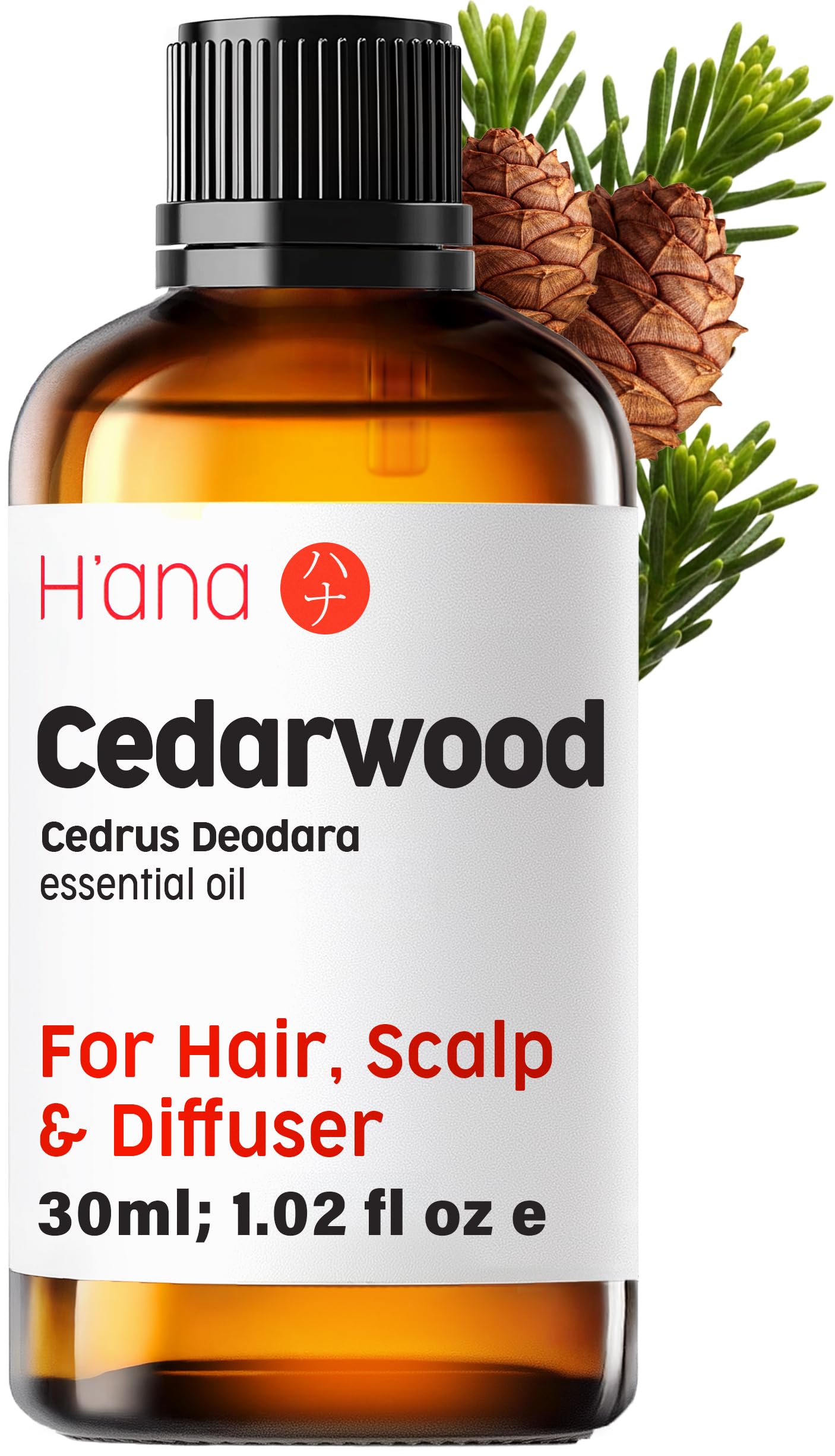 H’ana Cedarwood Essential Oil for Hair Growth & Diffuser - 100% Pure & Natural Therapeutic Grade Essential Oil Cedarwood Oil for Hair Growth, Aromatherapy & Skin (30 ml)