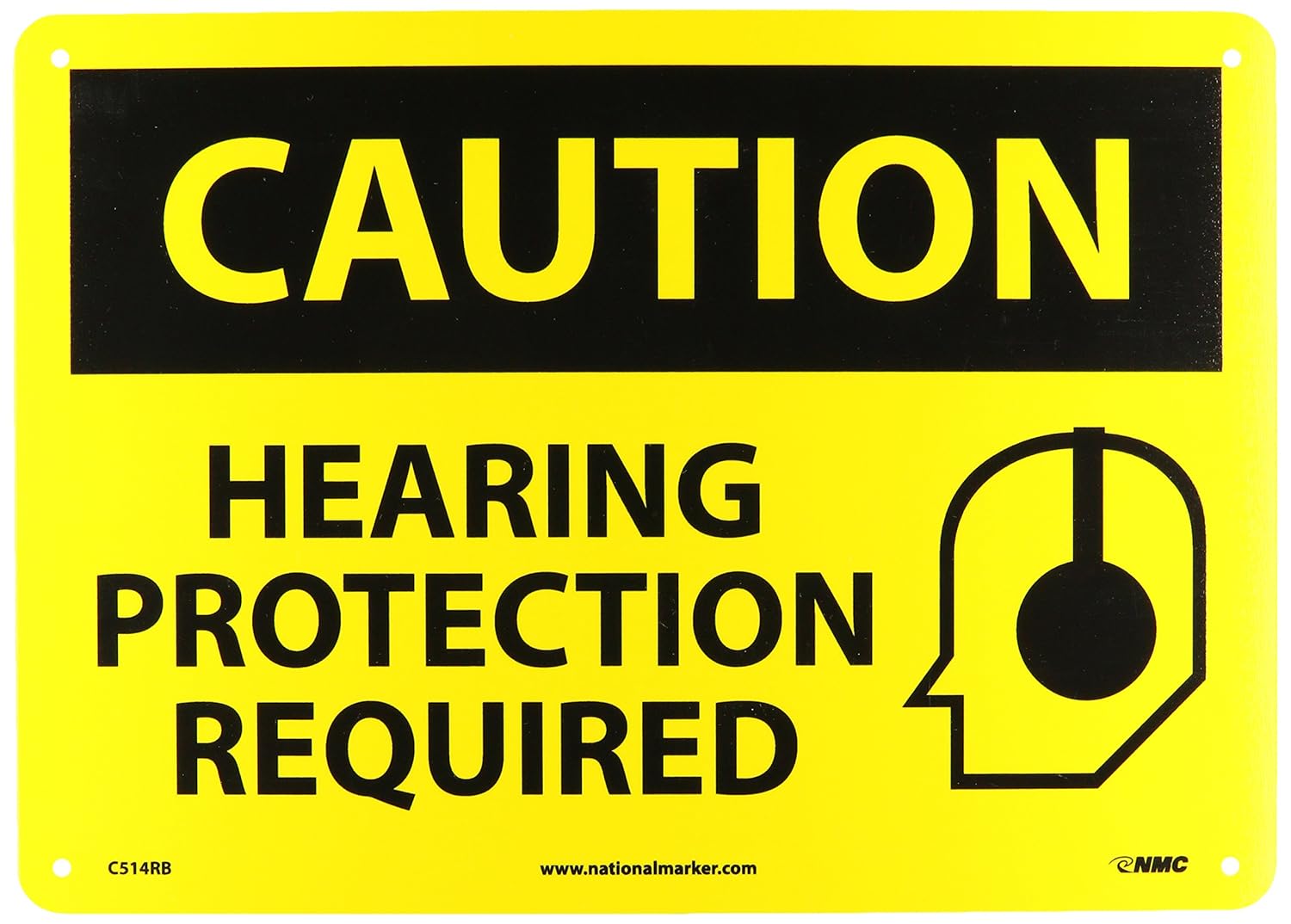 NMC C514RB CAUTION HEARING PROTECTION REQUIRED Sign 14 in. x 10 in