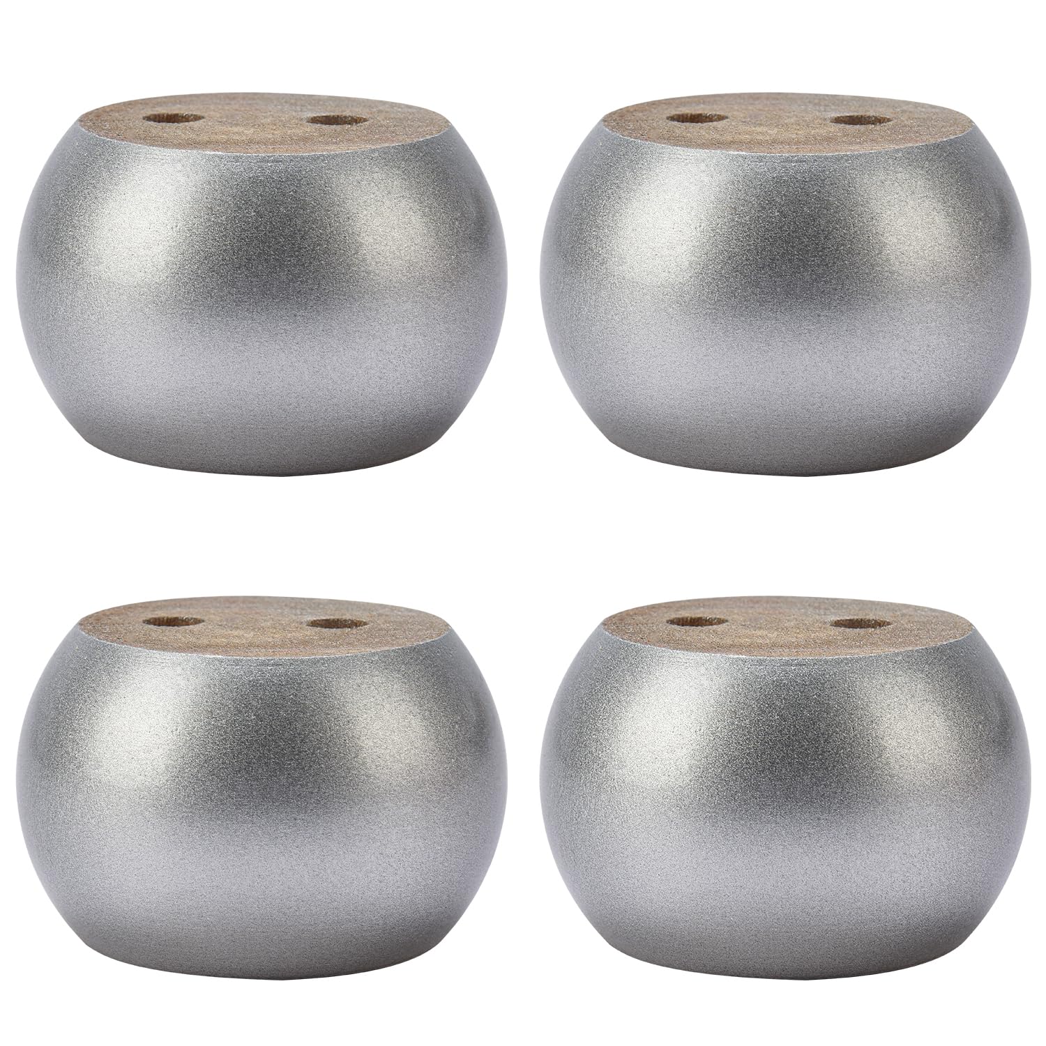 TCHOSUZ 2 inch / 5cm Wooden Furniture Legs, Pack of 4 Silver Solid Wood Turned DIY Replacement Bun Feet with M8 Hanger Bolts & T-Nuts or Sofa Couch Cabinet Recliner Ottoman Riser