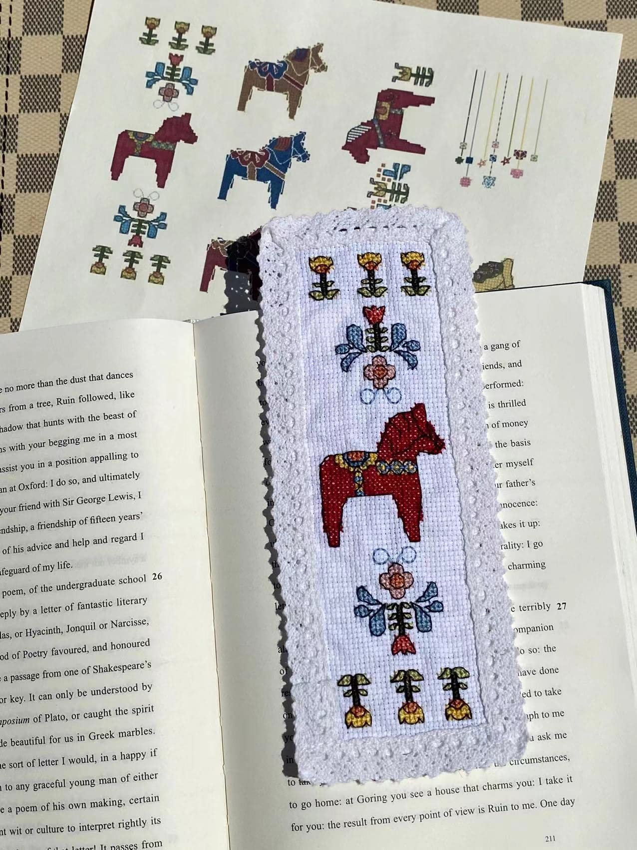4PCS of Dala Horse Theme Cross Stitch Bookmark, DIY dala Horse Bookmark Cross Stitch Kits
