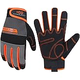HANDLANDY Work Gloves Mens & Women, Utility Safety Mechanic Working Gloves Touch Screen, Flexible Breathable Yard Work Gloves (Large, Orange)