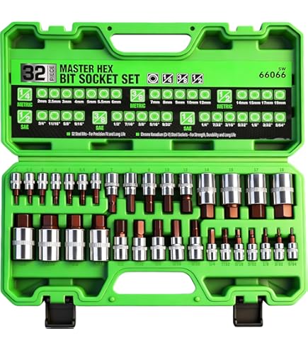 32 PC Master Clé Allen Bit Kit clé hexagonale pour douille à cliquet Outil SAE Metric Lot