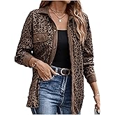 SOLY HUX Women's Leopard Print Jacket Button Down Long Sleeve Shacket Fall Jacket Outerwear