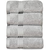 Milara Turkish Super-Plush Wash Cloths Set 4-Piece | Premium 100% Cotton Washcloths Absorbent, Durable with Hanging Loops | Silver Gray Bath Washcloths, (13 x 13 Inch)