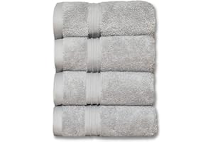 MILARA CREATIONS Milara Turkish Super-Plush Wash Cloths Set 4-Piece | Premium 100% Cotton Washcloths Absorbent, Durable with Hanging Loops | Silver Gray Bath Washcloths, (13 x 13 Inch)