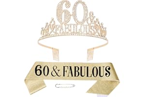 HAPDOO 60th Birthday Decorations for Women, 60th Birthday Sash and Tiara for Women, Happy 60 and Fabulous Birthday Decorations