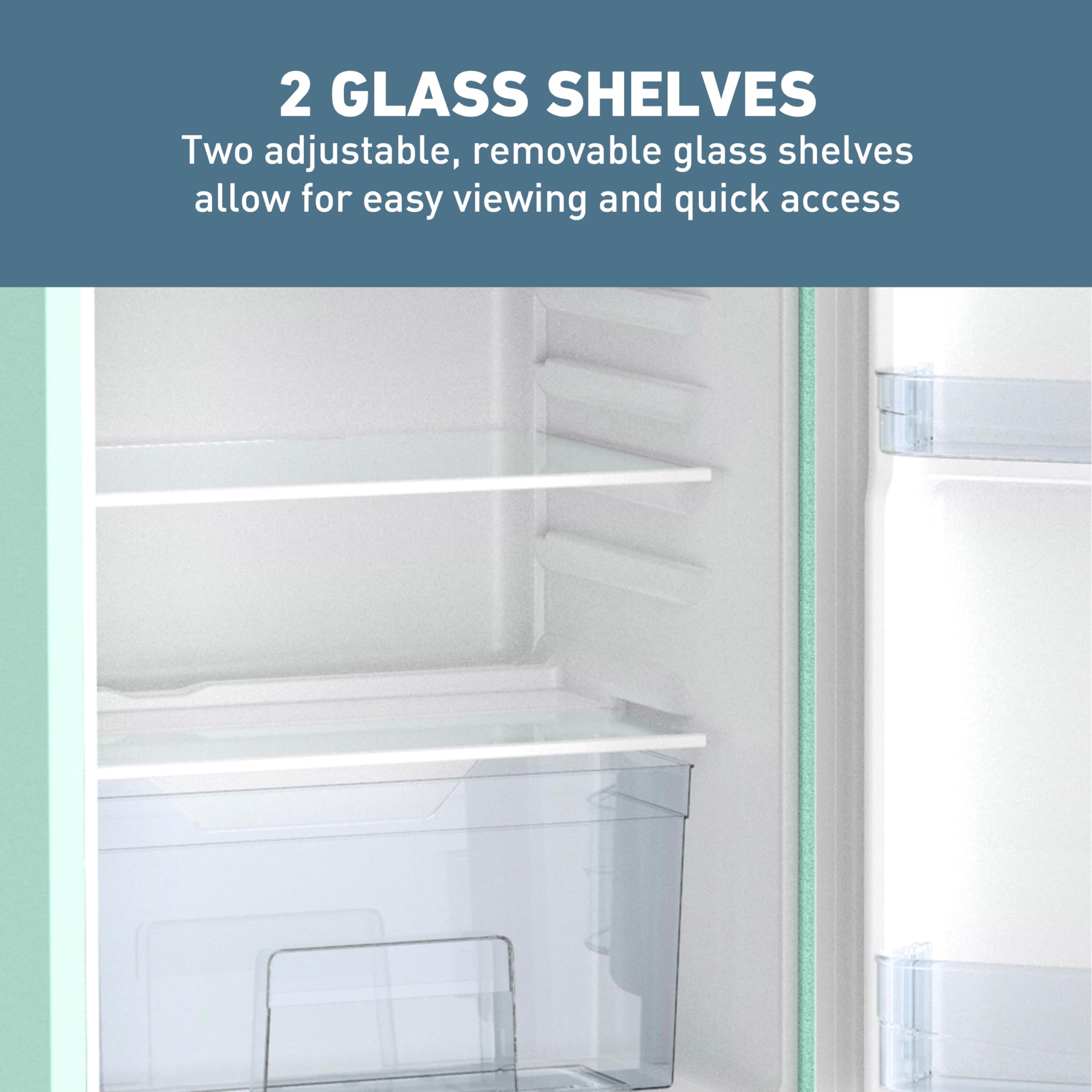 West Bend Mini Fridge for Bedroom, Office, Bar or College Dorm Room, Retro Compact Refrigerator features single door, glass shelves and adjustable temperature control, 3.0-Cu.Ft., Seafoam Green