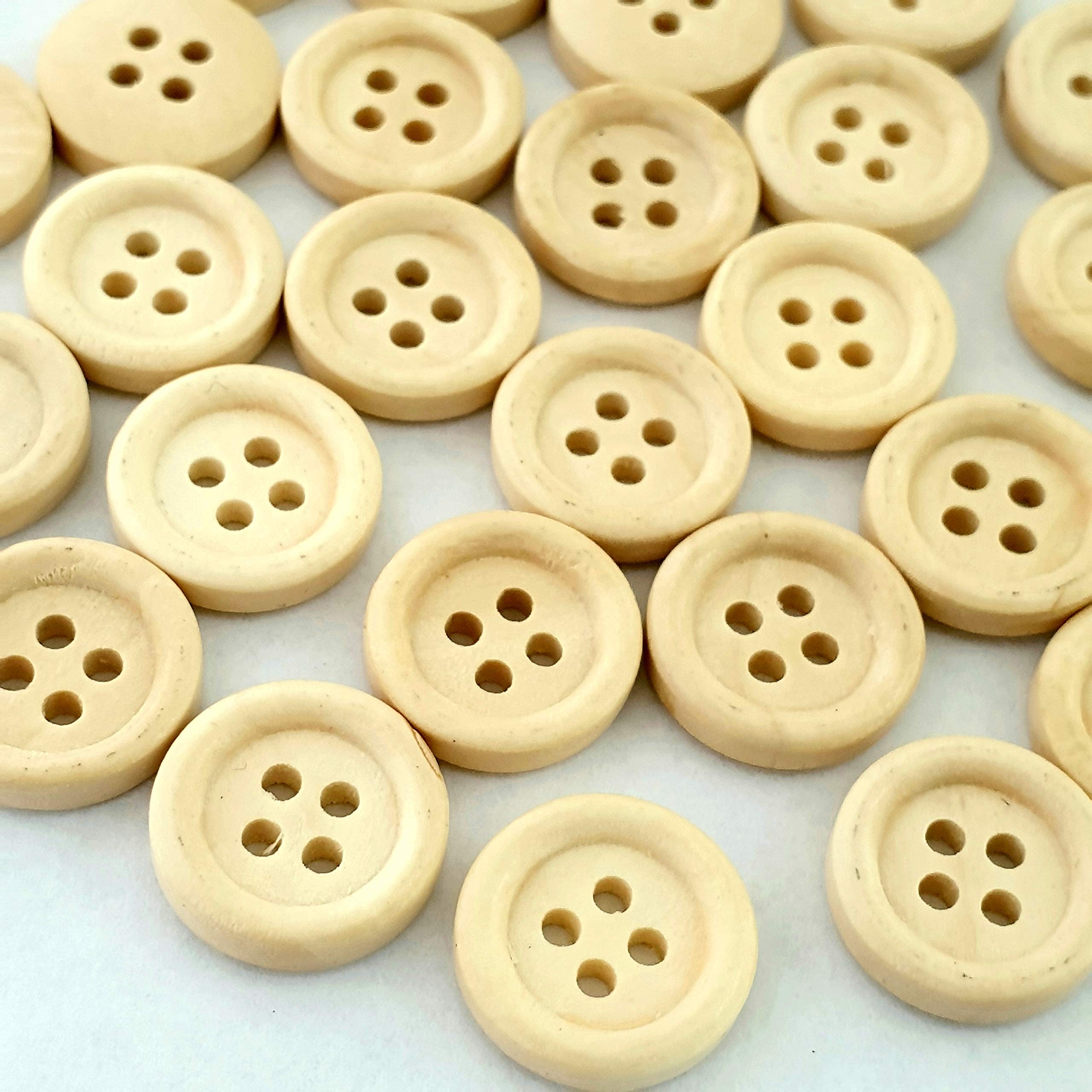 MajorCrafts® 44pcs 15mm 4 Holes Sewing Round Wood Buttons Craft Embellishments (Light Brown) — image 1