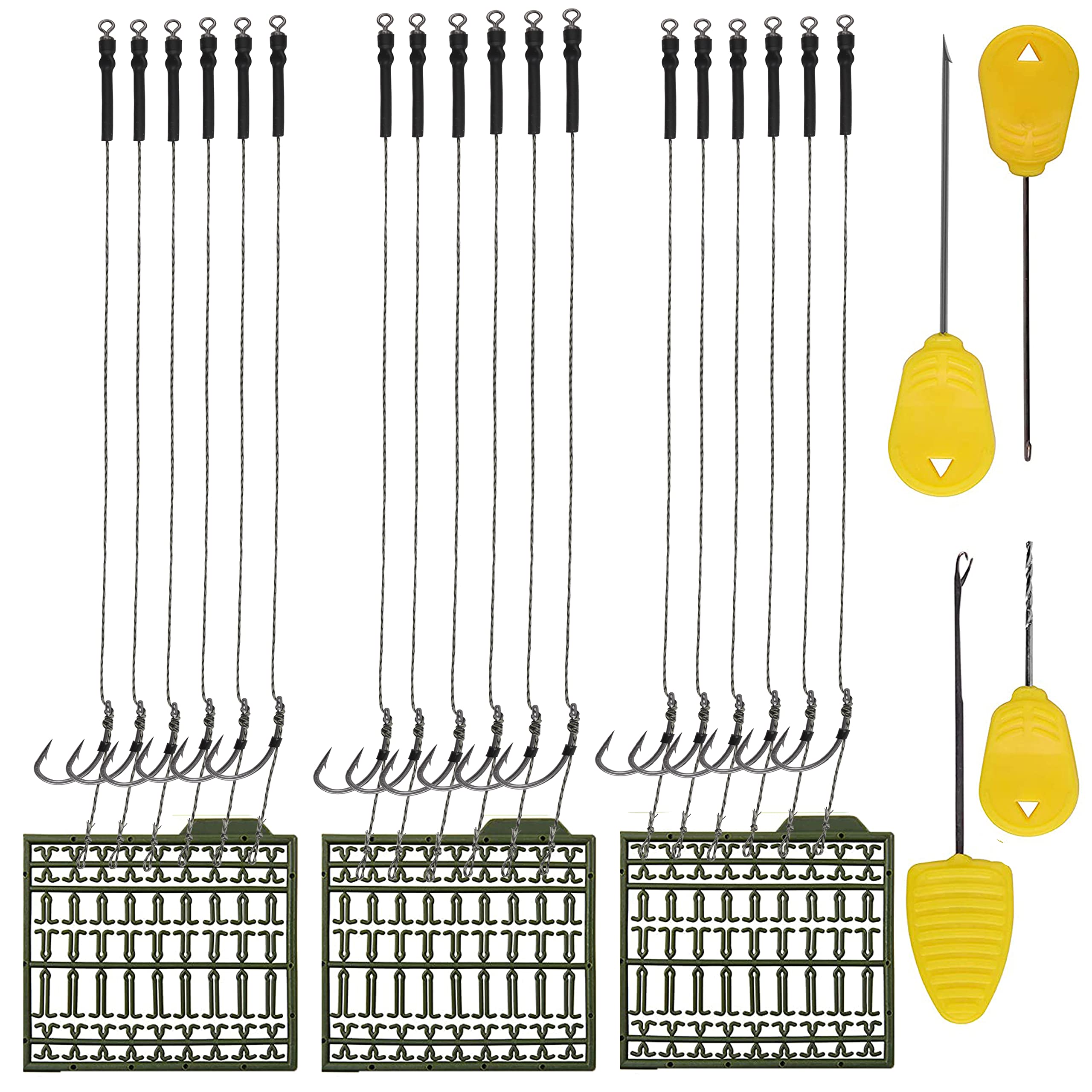 Shaddock 18pcs Carp Fishing Hair Rigs Boilie Rig Braided Line with Hooks Handmade Carp rigs with Boilie Stoppers, 25x kit