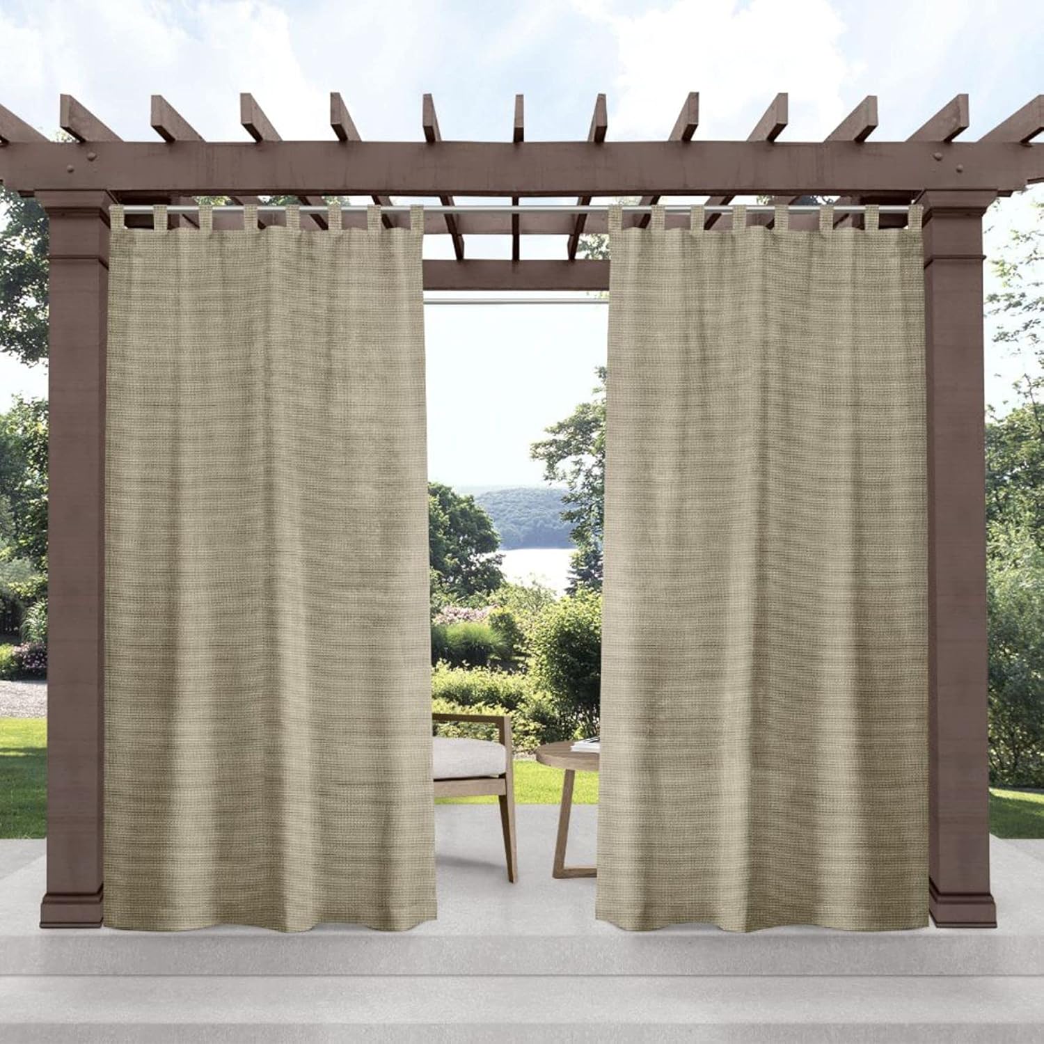Outdoor Curtains - Exclusive Home Miami Semi-Sheer Indoor/Outdoor Hook-and-Loop Tab Top Curtain Panel Pair, 54