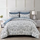 Drucon Blue Paisley Comforter Set Queen,7 Pieces Bed in a Bag Comforter Boho Paisley Pattern Bedding Set Soft Microfiber(1 Comforter,1 Flat Sheet, 1 Fitted Sheet,2 Pillowcases, 2 Pillow Shams)