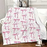 VOL&BASS Pink Bow Throw Blanket 50" x 60",Cute Pink Bow Flannel Throw Blankets Gifts for Women Girls,Aesthetic Preppy Bowknot Coquette Warm Blanket Room Decor for Home Bed Sofa Couch Chair Decoration