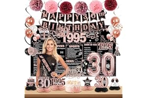 POPULARLDO 30th Birthday Decorations for Her, Rose Gold Back In 1995 Birthday Banner Decorations, Happy 30th Birthday Cake Topper, Balloons, Backdrop, Table Decorations, Sash Party Supplies for Women