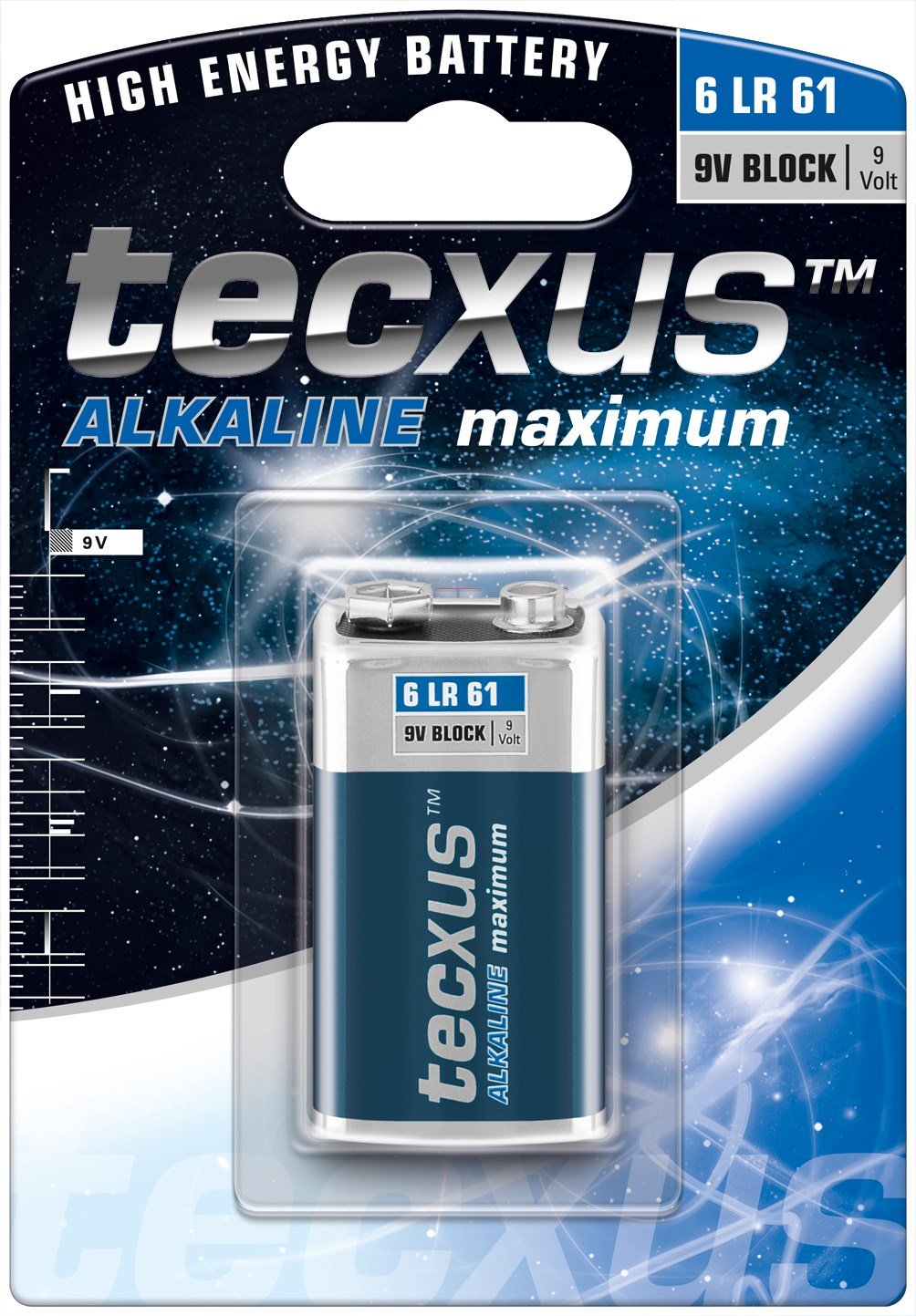 Tecxus 23639 6LR61/6LP3146/9V Block - alkaline manganese battery 9 V, blue / silver