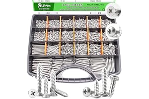 RUIBAPA 1200 PCS Stainless Steel Wood Screws Assortment Kit,Self Tapping Screws M3/M4/M5/M6 Screws Assortment Kit,1200Pcs(605pcs Round Head & 595pcs Flat Head) Sheet Metal Screws Assorted