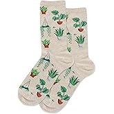 HotSox Women's Potted Plants Sock, Natural Melange, 4-10