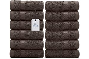 DAN RIVER Face Cloths for Washing Face, 100% Cotton Washcloths 12 Pack, Highly Absorbent Hand Towels & Wash Cloths for Body, Bathroom, Spa, Gym, (12x12 in, Brown)