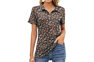 TFSDOD Womens Short Sleeve Polo T Shirts V Neck Business Casual Collared Button Down Tunics Office Work Tops with Pocket