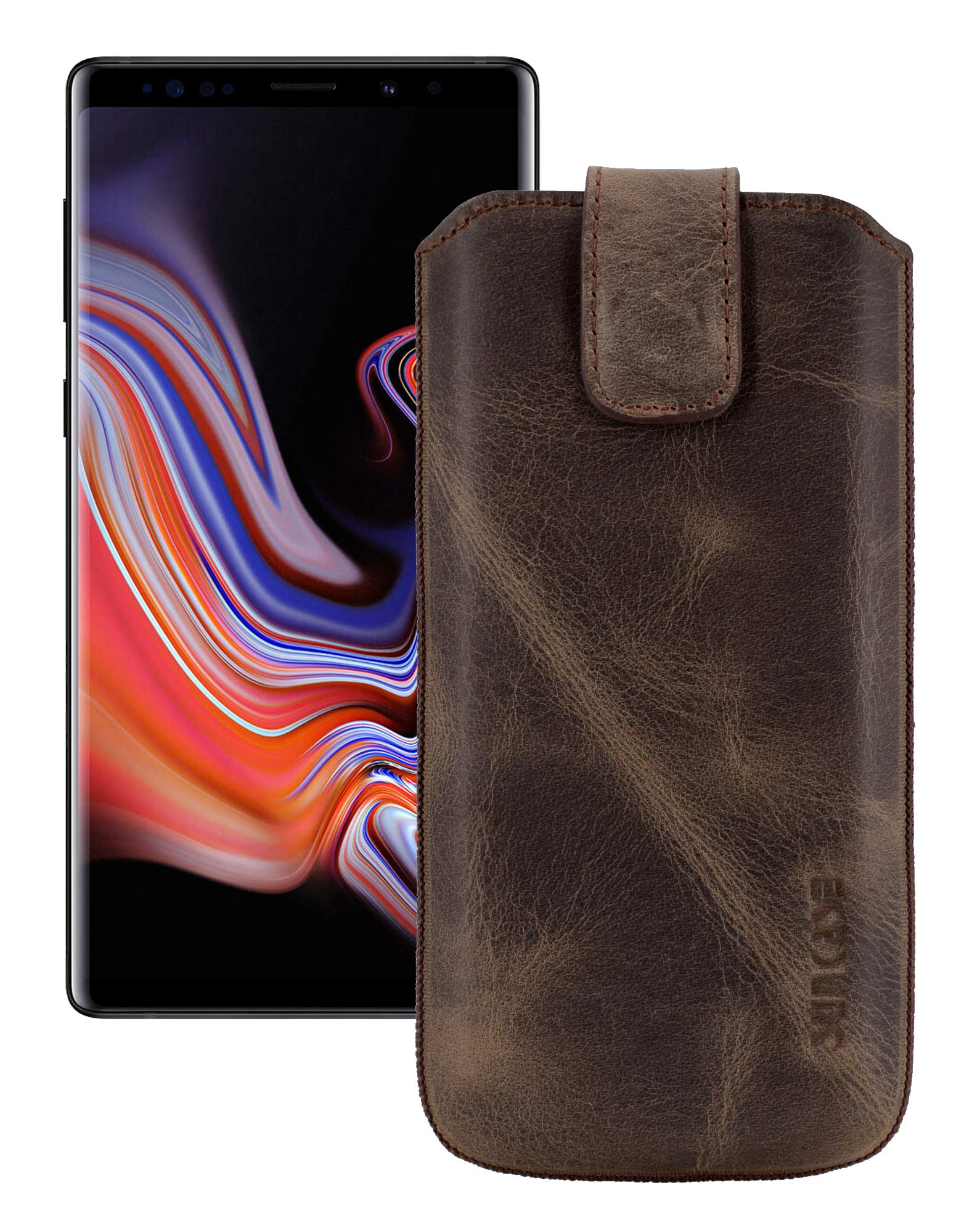 Suncase Case Compatible with Samsung Galaxy Note 9 with Additional Case / Shell / Bumper Tab with Pull-Out Function Mobile Phone Leather Protective Case in Antique Brown
