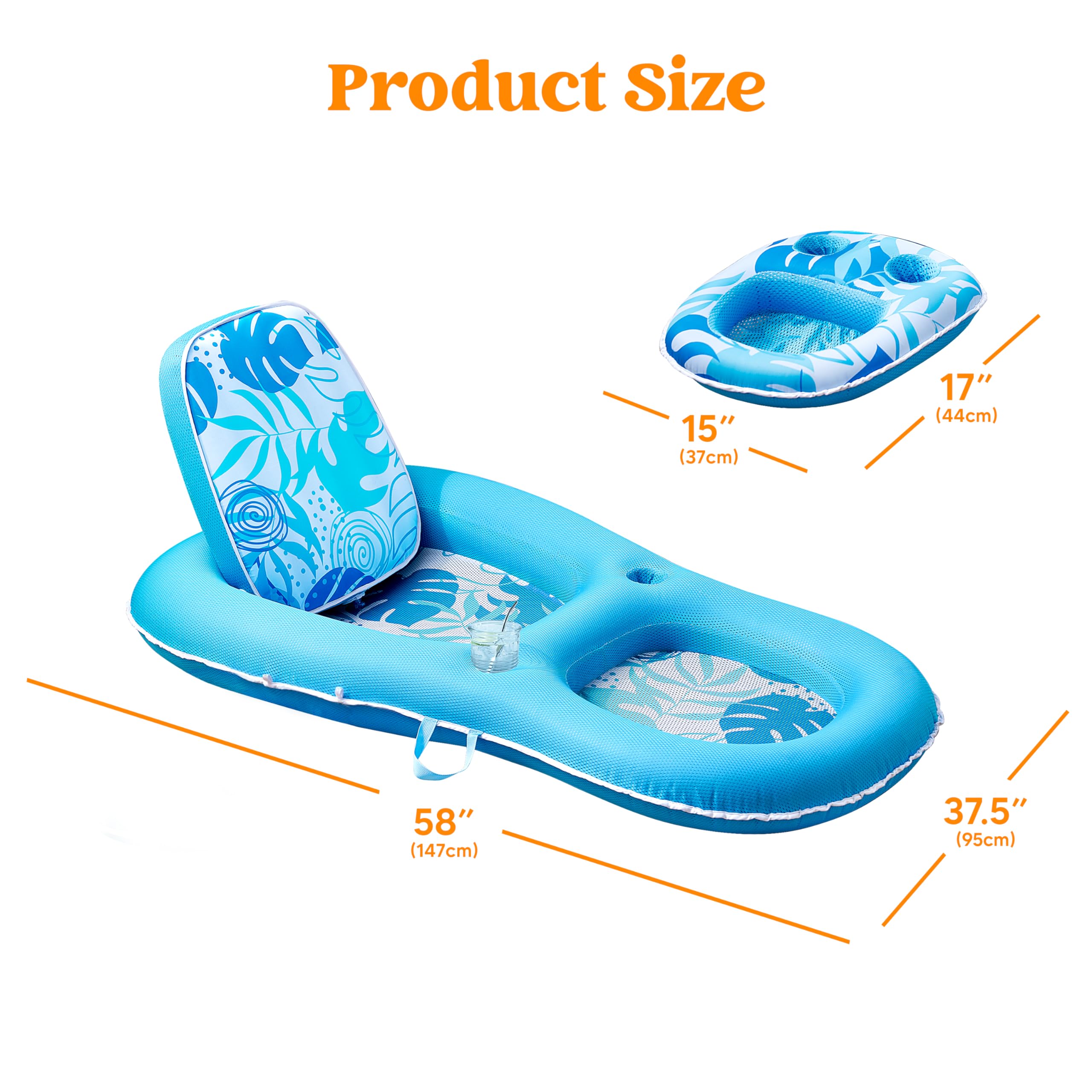 SLOOSH Pool Floats Lounger Adult, Fabric Pool Floaties Lounge Convertible 2-in-1 Floating Water Floaty with Cup Holders Adjustable Backrest Recliner for Pool Party