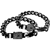 Titanium Steel Cuban Chain Bracelets for Couples, His and Hers Square Heart Lock Bangles Matching Jewelry Set Y853