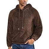 Flygo Mens Fuzzy Hoodie Sherpa Pullover Hoodies Casual Long Sleeve Hooded Sweatshirt Warm Fall Winter Fluffy Sweater