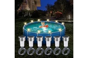 SALMOPH Pool Lights for Above Ground Pools, Waterproof Frame Pool Decoration, Energy Saving LED Pool Solar Lights, Warm White Light at Night Decor for Frame Swimming Pools, Trampoline (6PCS)