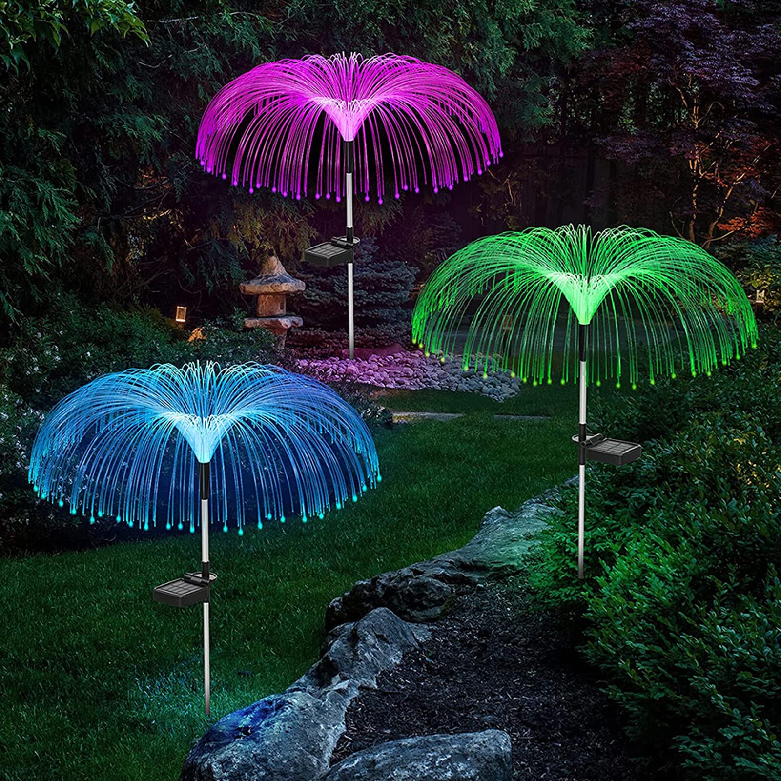 Solar Lights for Garden, Pack of 2 Jellyfish Solar Lights Garden with 7 Colours, Waterproof, Multiple Colour Changing for Patio, Yard, Garden Decor Decoration for Garden, Lawn, Balcony, Patio, Yard