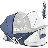 ISELECTOR Portable Baby Bassinet Travel Baby Bed, Baby Cribs Travel Pod for Outdoors Baby Lounger Infant Travel Bed with Mosquito Net and Sunshade Canopy, Lightweight Washable