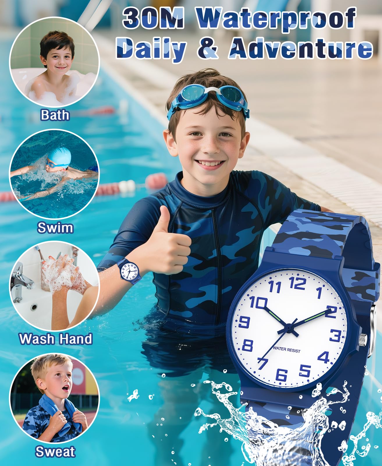 SOCICO Kids Analog Watch for Boys Girls Camouflage Sport Watches, 30M Waterproof, Rubber Band, Easy to Read for Child Teens Ages 5-15 Perfect for Gifts