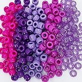 MIIIM 1000PCS 6x9mm Pony Beads Bulk, 5 Styles Purple for Bracelets Making Kit, Kandi, Hair for Braids, Craft for Jewelry Making (Purple)