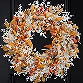 idyllic 20 Inch Fall Wreaths for Front Door Artificial Fall Leaves Wreath with Berries Large Autumn Farmhouse Wreath for Inside Outside Wall Porch Harvest Thanksgiving Day Decor
