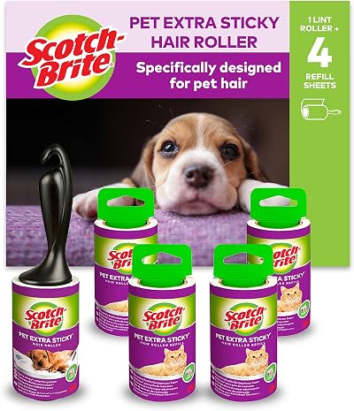 Scotch-Brite Extra Sticky Lint Roller Pet Hair 5 Rolls 240 Sheets Purple/White