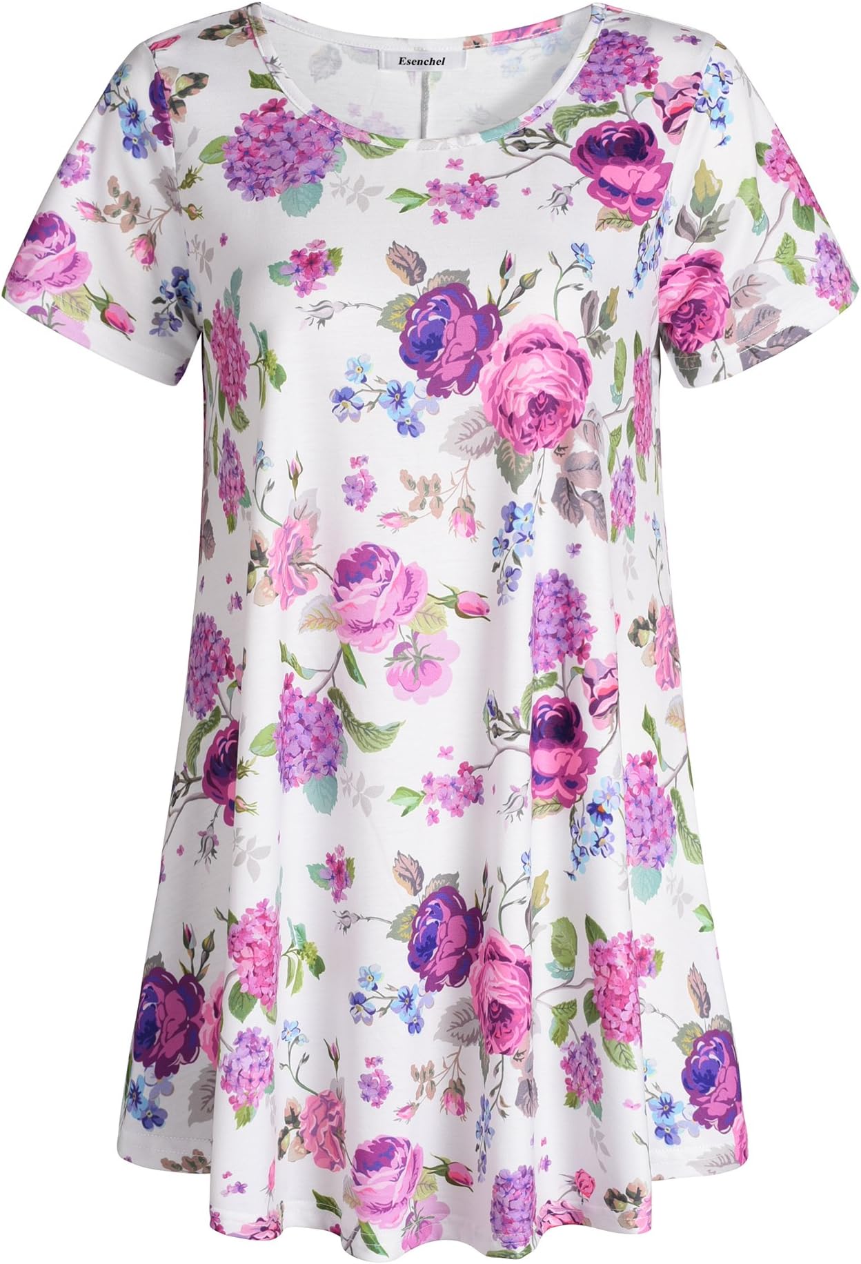 Esenchel Women's Short Sleeves Patterned Tunic Top