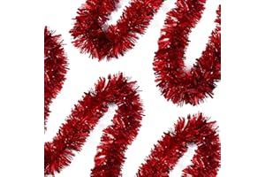 OHIYOO 50 FT Red Tinsel Garland Christmas Tinsel Garland Xmas Tree Decorations Metallic Twist Streamer for Christmas Tree New Year Holiday Birthday Party Decorations (3.54" x 50', Red)