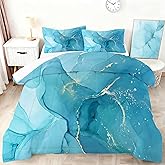VTKON Blue Marble Printed Comforter Sets Queen Size, Retro Style Watercolor Artwork Design for Bedroom Decor, Bed Comforter for Girls Women and Men with 2 Pillowcases