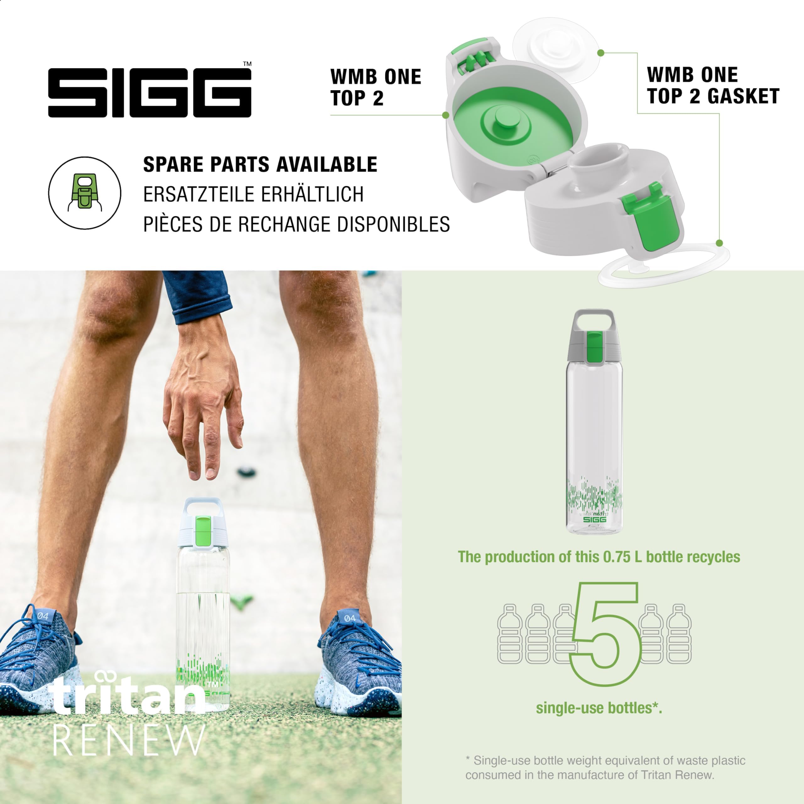 SIGG - Tritan Trinkflasche - Sportflasche Total Clear ONE MyPlanet Grün - kohlensäurehaltige Getränke - Spülmaschinenfest, Auslaufsicher, Kratzfest - BPA-frei - Sport & Fitness - 0,75L 4