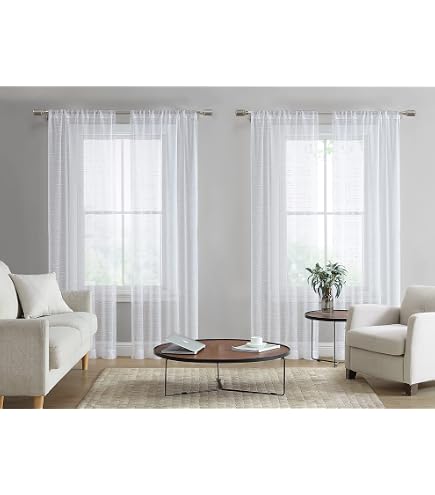 Amazon.com: Laura Ashley White Sheer Curtains with Rod Pocket
