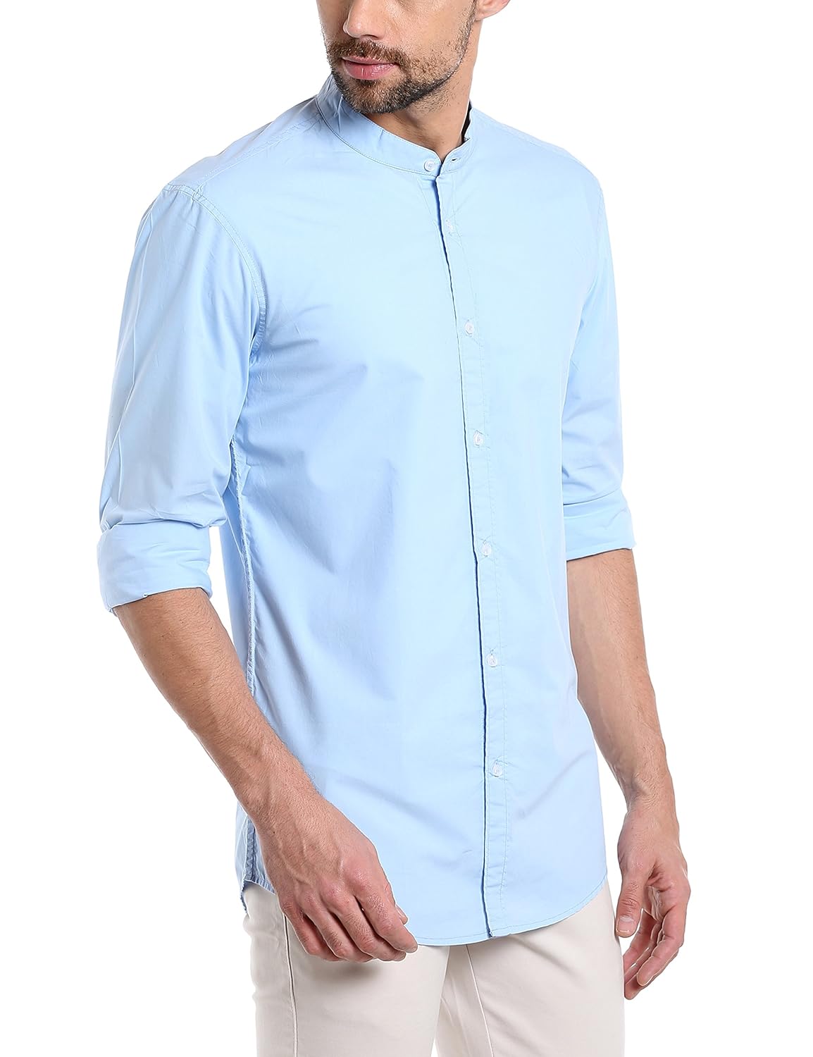 dennis lingo men's cotton sky blue solid casual shirt