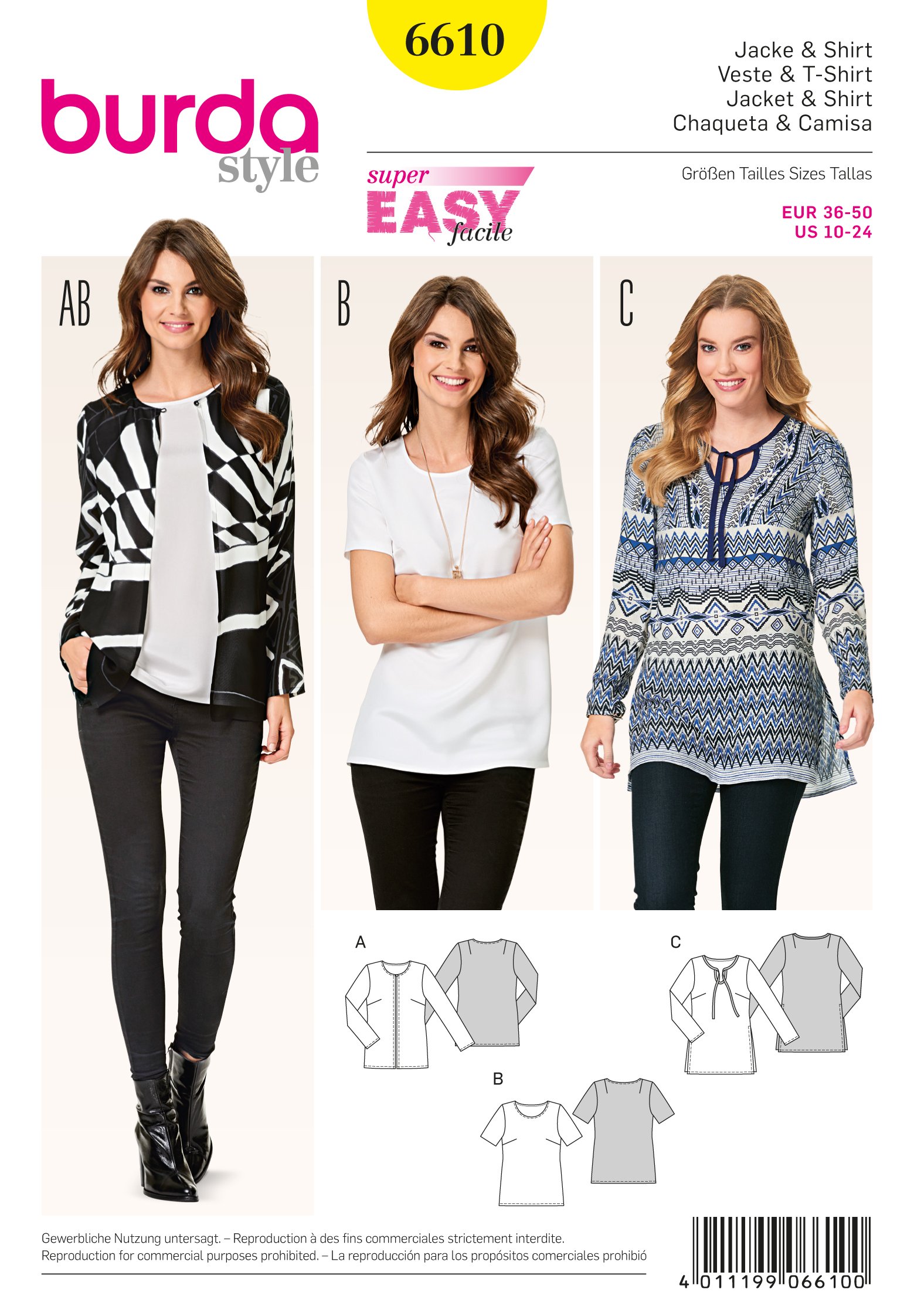 Burda Style Sewing Pattern B6610 Misses' Jacket and Shirt