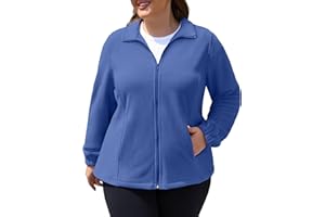 COOTRY Plus Size Fleece Jacket Women Lightweight Zip Up Jackets Soft Warm Long Sleeve Polar Coat with Pockets for Winter