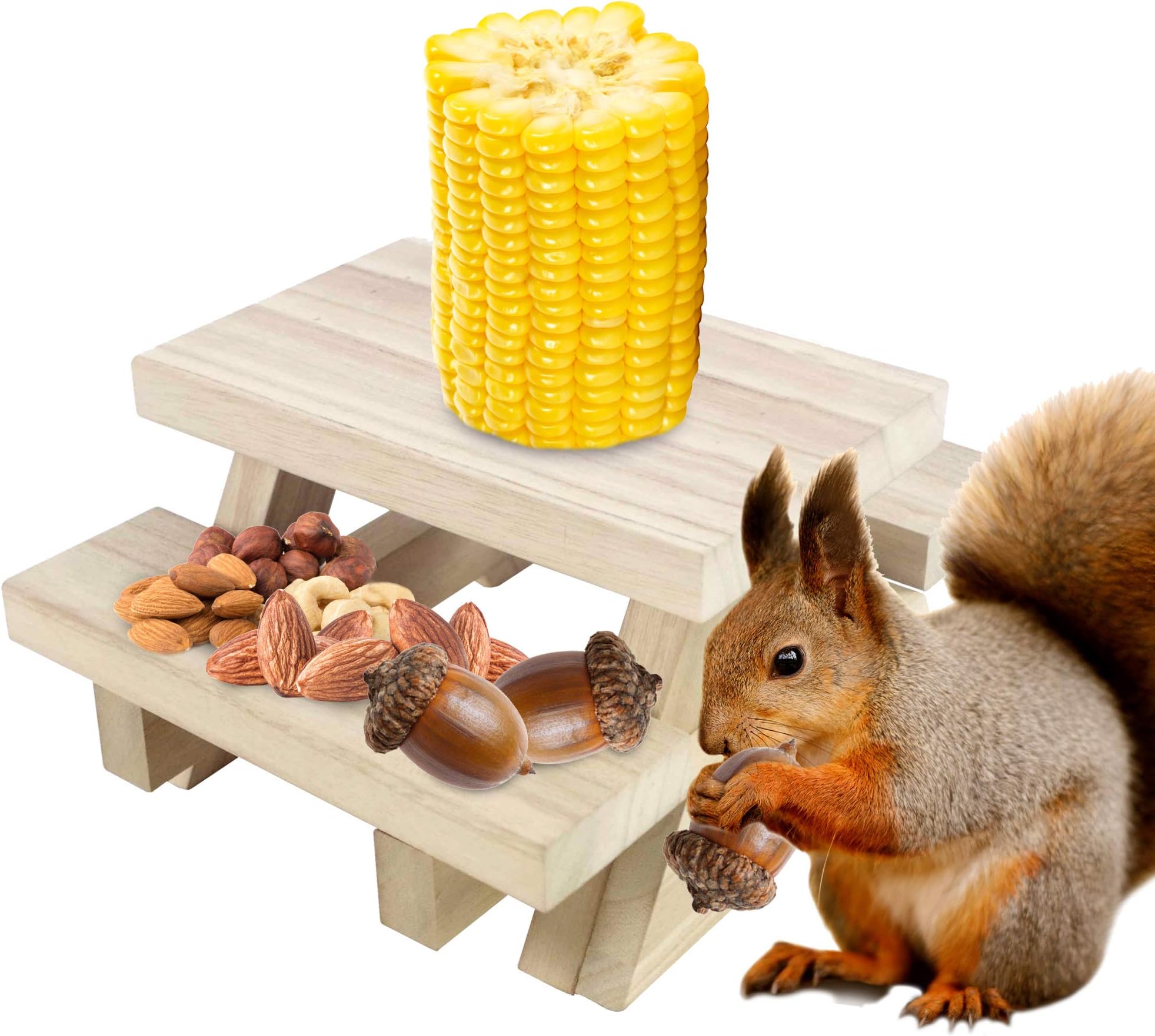 Squirrel Feeder For Outside Table Style - Environmentally Friendly Wood Squirrel Feeder for Outdoors Holds Corn and Apples - Squirrel Feeder Hangs Outdoors On Trees Fences Posts - By Nature's Hangouts