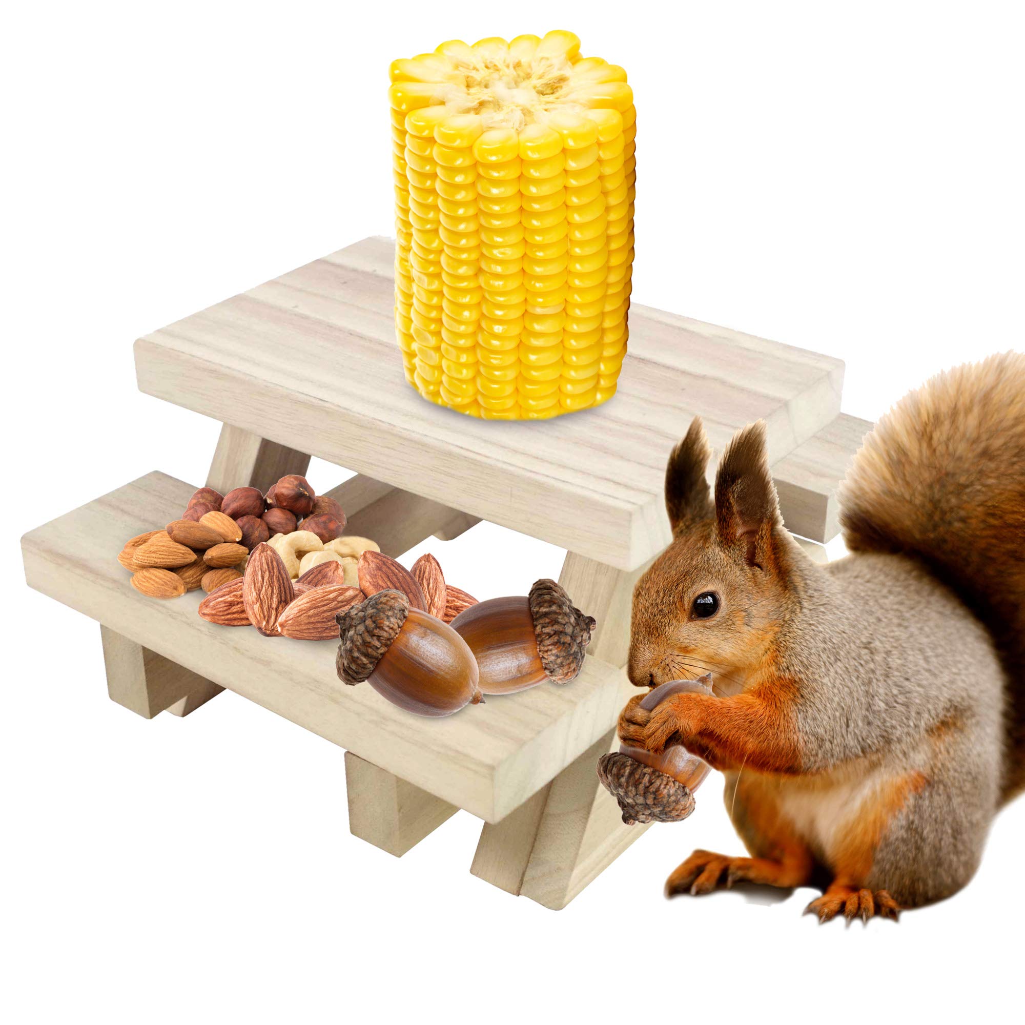 Squirrel Feeder For Outside Table Style - Environmentally Friendly Wood Squirrel Feeder for Outdoors Holds Corn and Apples - Squirrel Feeder Hangs Outdoors On Trees Fences Posts - By Nature's Hangouts