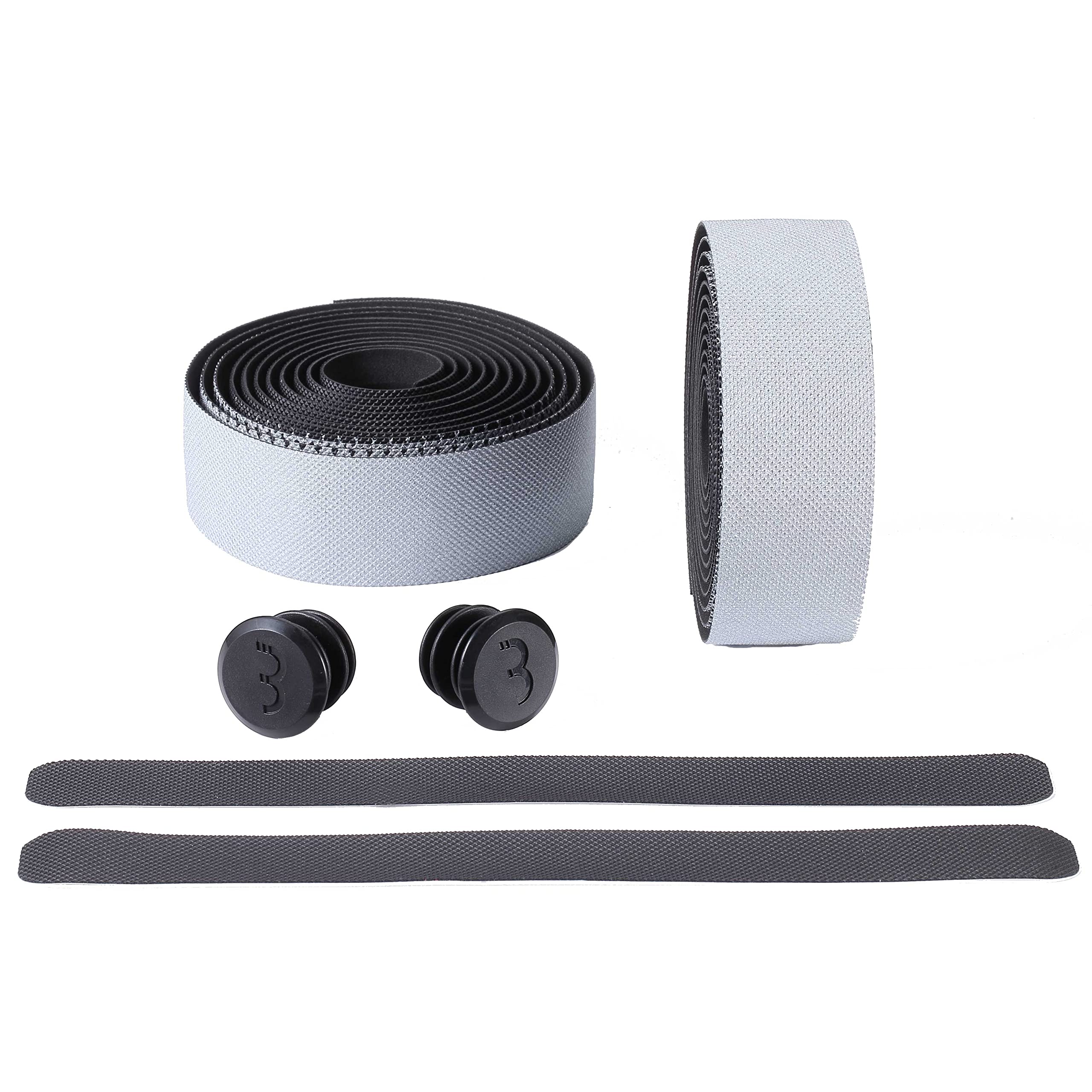 BBB Cycling, ReflectRibbon, Bike Handlebar Tape, Gel Bar Reflective Grip Tape, Road, Urban, MTB Bicycles, Non-Slip, Includes Handlebar Plugs, BHT-17, Silver, One Size
