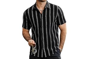 VATPAVE Mens Summer Striped Shirts Button Down Short Sleeve Vintage Beach Hawaiian Shirts with Pocket